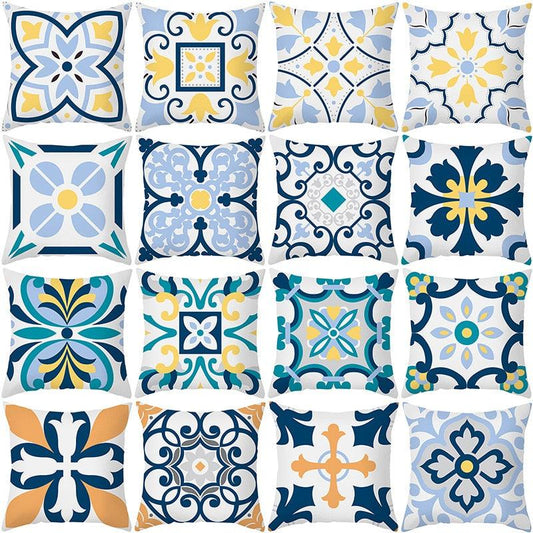 Ethnic Floral Patterns Sofa Cushion Cases Nordic Geometric Simple Blue Modern Decorative Throw Pillow Case Cushion Case For Room Bedroom Pillows Case Bohemian Decor Home Pillows 45x45CM