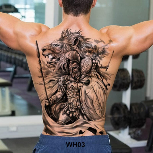 Extra Large Back Temporary Lion Tatoo Sticker Waterproof Black Luxury Big Modern  Design For Mens
