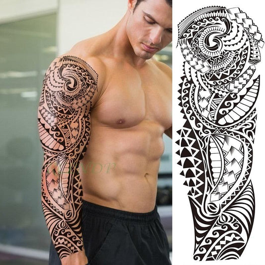 Extra Large Full Arm Leg Body Hand Waterproof Fake Tattoo Stickers Temporary Realistic Black Modern Mens Tattoo
