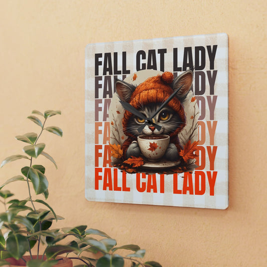 Fall Cat Lady Acrylic Wall Clock