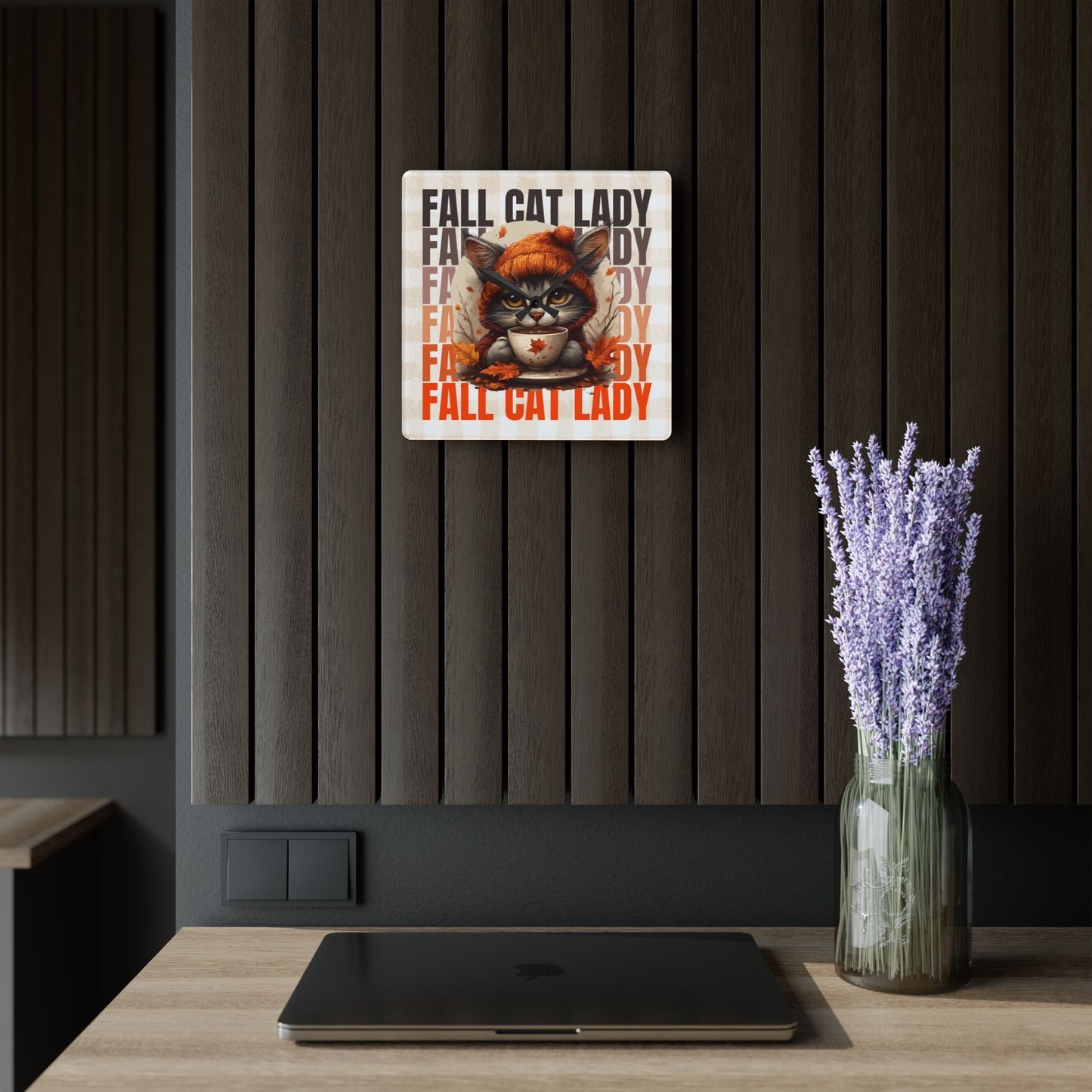 Fall Cat Lady Acrylic Wall Clock