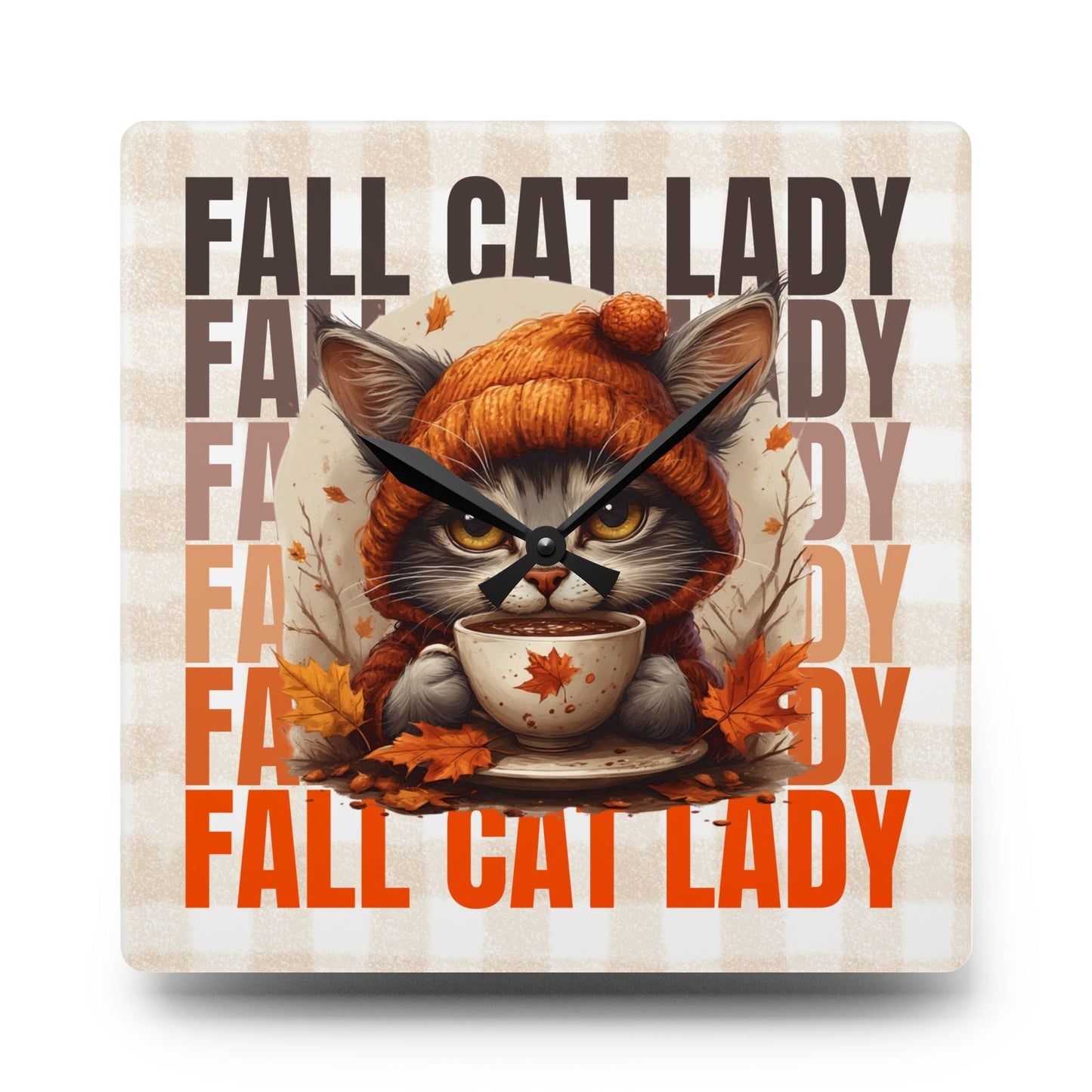 Fall Cat Lady Acrylic Wall Clock