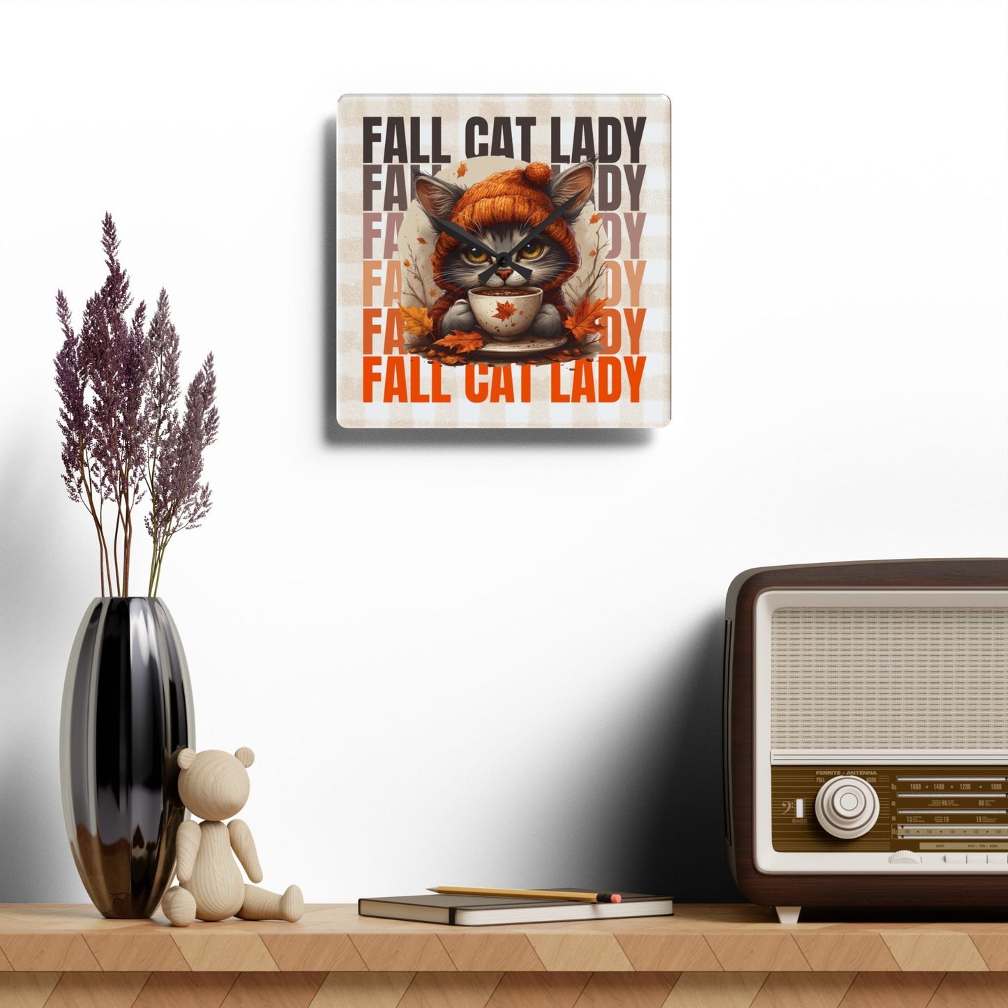 Fall Cat Lady Acrylic Wall Clock