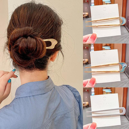 Fashion U Shape Metal Hair Sticks For Women Hair Clips Hair Accessories Elegant Simple Gold Color Hairpins Girl Headwear Jewelry Gorgeous Hair Accessories For Women