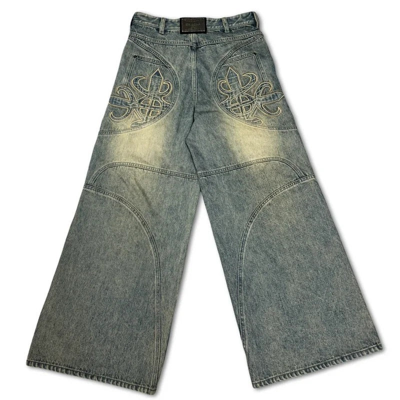 High Street Washed Distressed Black And Gray Straight Jeans