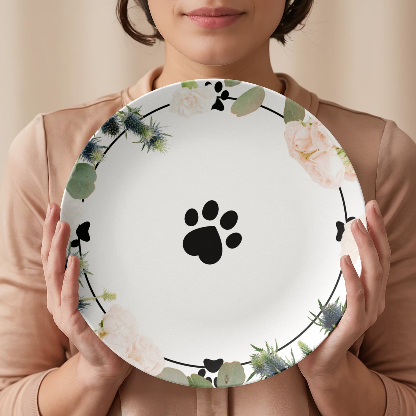 Floral Cat Paw Collectible Plate