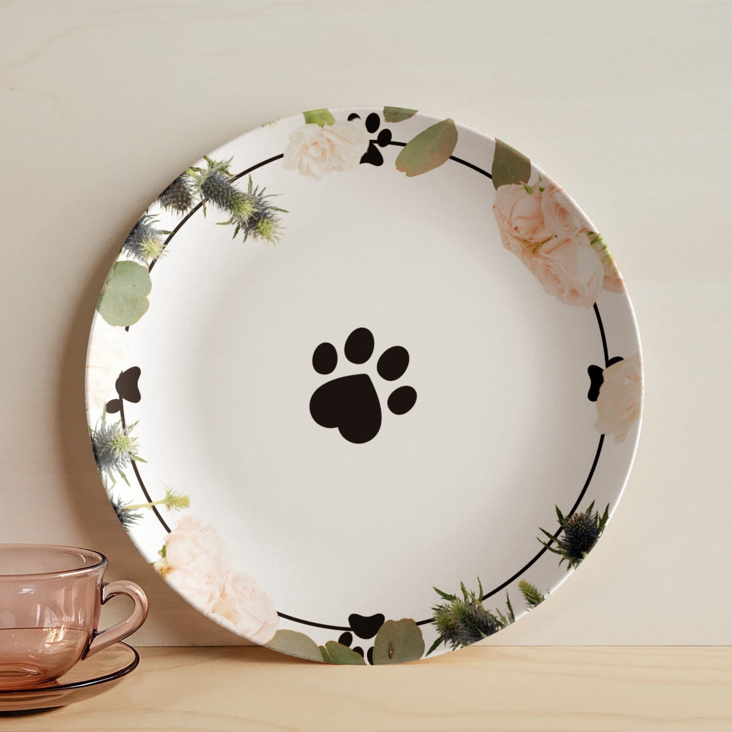 Floral Cat Paw Collectible Plate