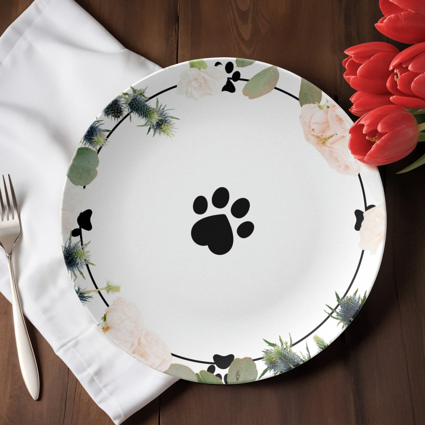 Floral Cat Paw Collectible Plate