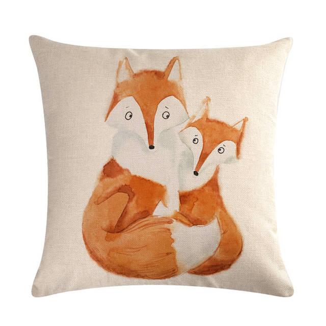 Forest Animal Fox Throw Pillow Covers Cute Cushion Cover Children Linen Cotton Teal Square Decorative for Sofa Pillow Case Decorative Cushion Pillowcases for Car Sofa Couch Woodland Girls Nursery Room Decor 45x45cm
