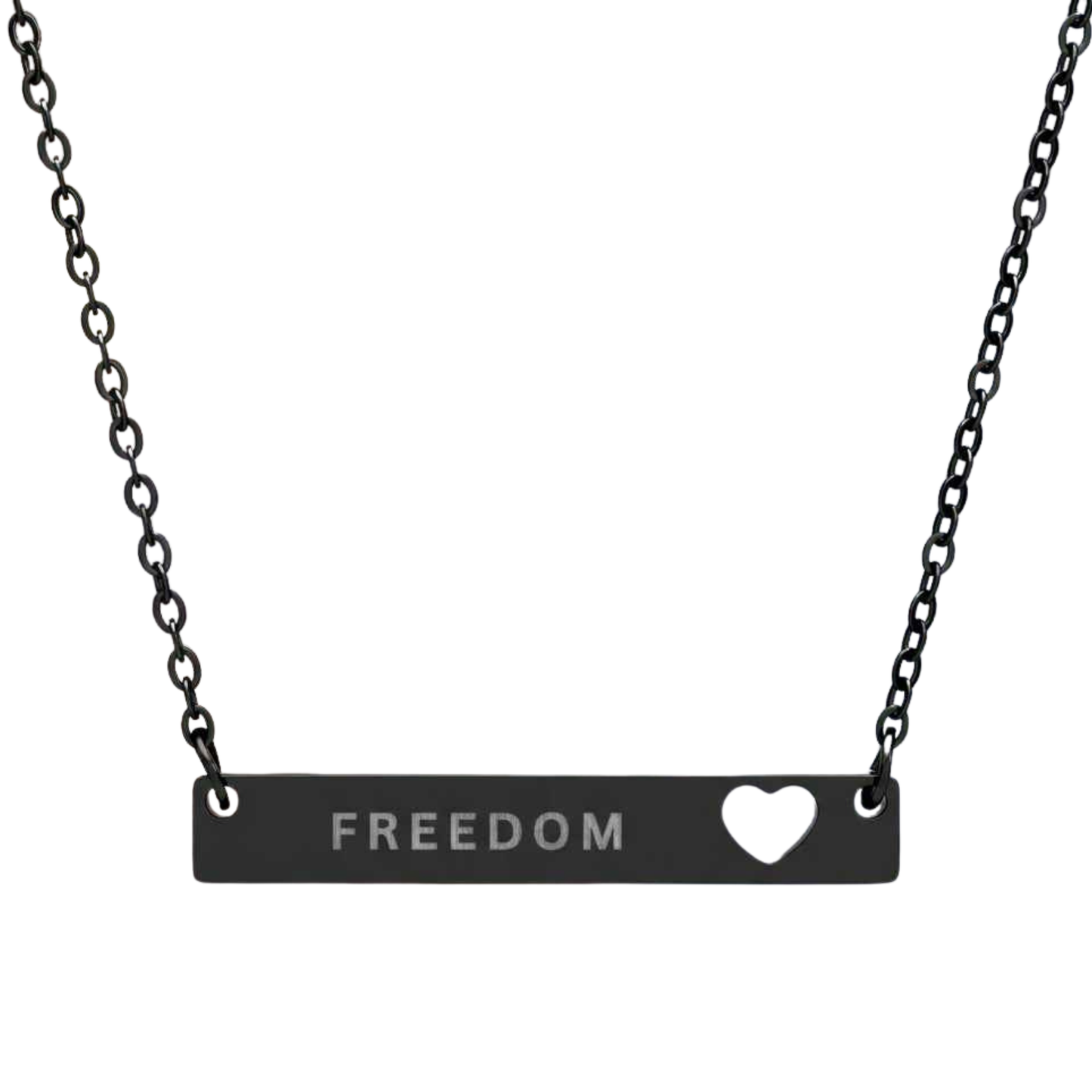 Engraved "Freedom" Cutout Heart Bar Necklace
