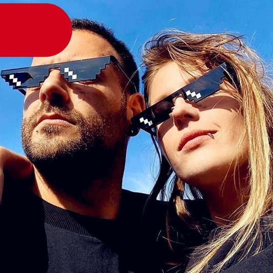 Funny Mosaic Sunglasses For Women New Elegant Vintage Small Frame Glasses For Lady New Retro Shape Metal Design Sunglasses, Men Women Glass 8 Bit Pixel Mosaic Glasses Photo Props Unisex Sunglass