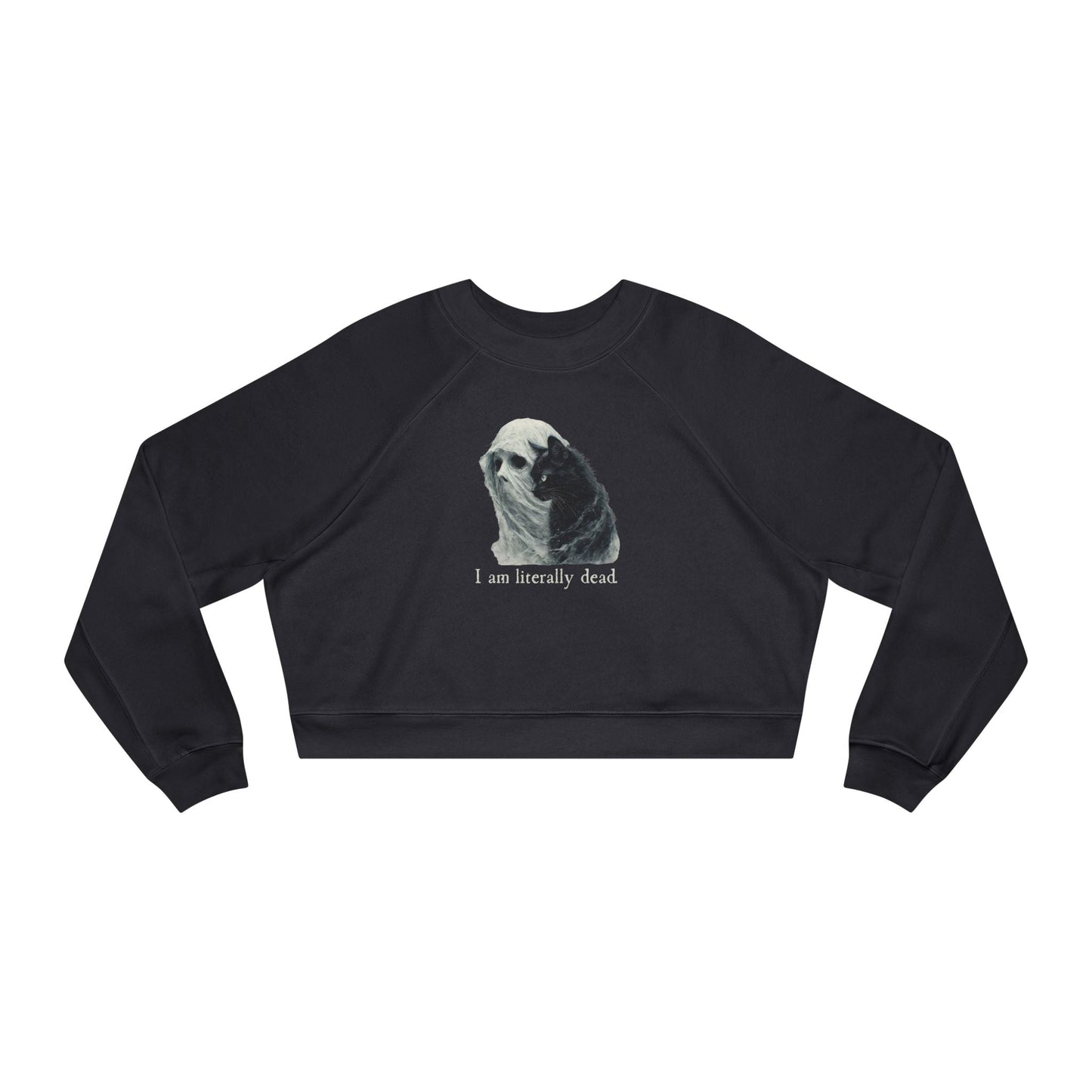 Ghost and Cat Cropped Fleece Pullover for Women