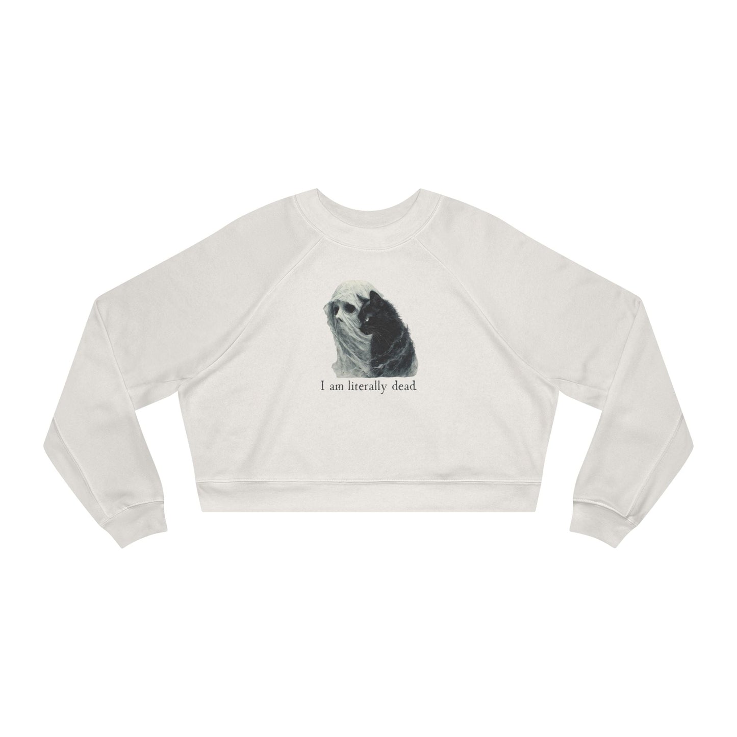 Ghost and Cat Cropped Fleece Pullover for Women