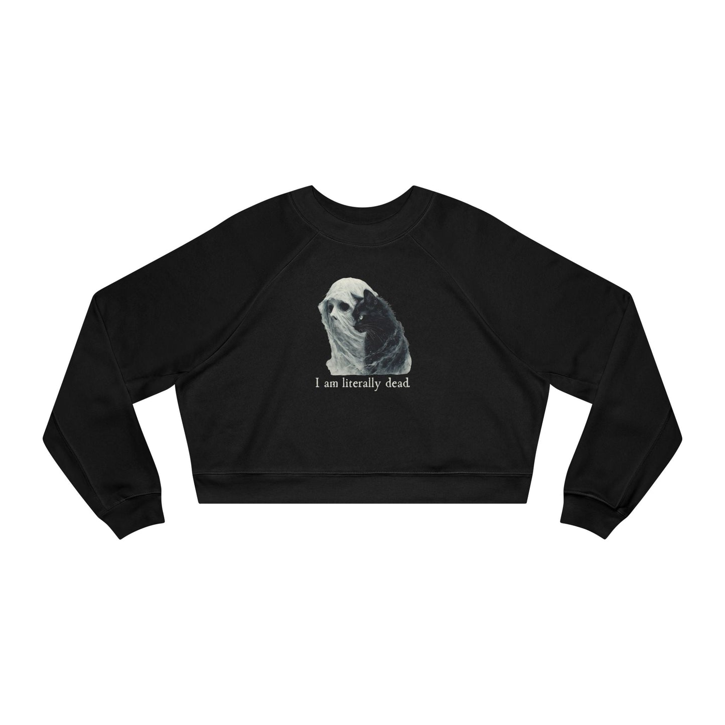 Ghost and Cat Cropped Fleece Pullover for Women