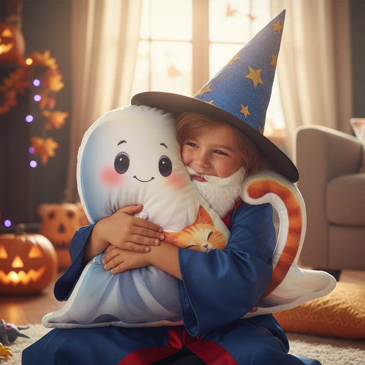 Ghost & Cat Pillow — Friendly Haunt, Cozy Company