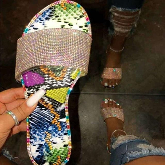 Glitter Slippers Women Summer Sandals Fashion Bling Candy Color Flip Flops Beach Diamond Flat Outdoor Sandals Slip On Sandals Slide Glitter Bling Casual Sandal Flat Open Toe Sparkle Slides
