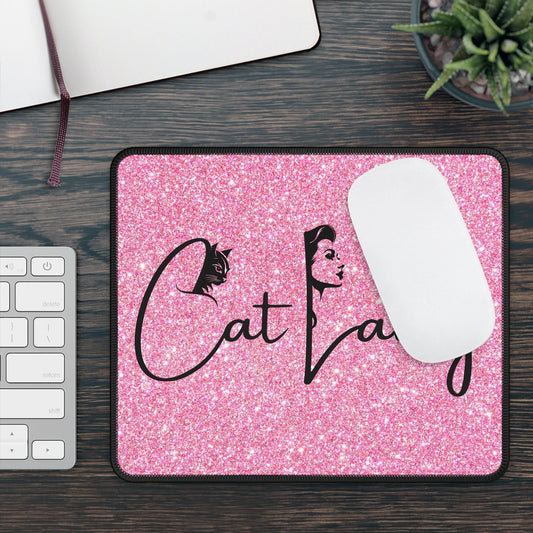 Glittery Cat Lady Gaming Mouse Pad for Cat Lovers and Gamers
