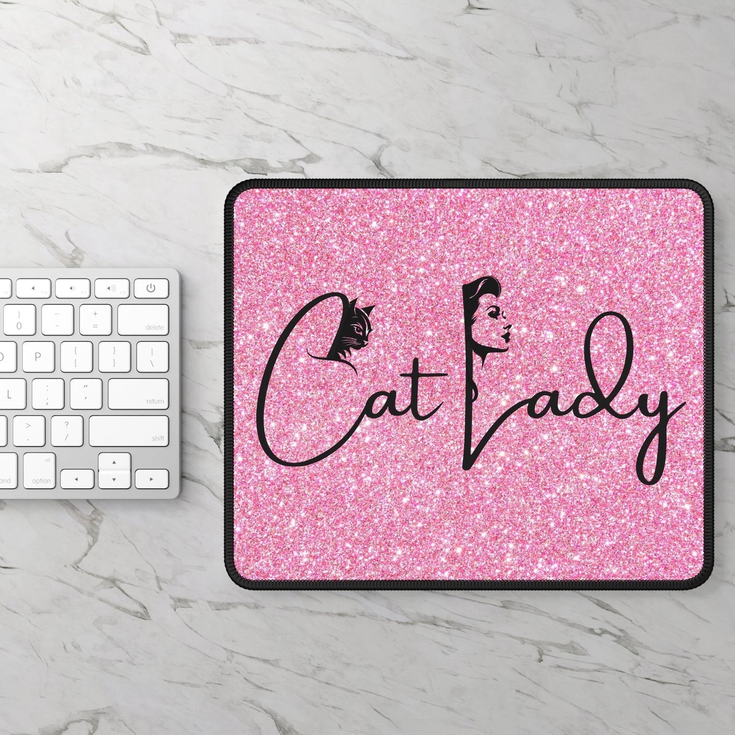 Glittery Cat Lady Gaming Mouse Pad for Cat Lovers and Gamers