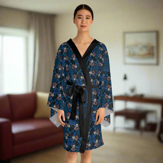 Gothic Clown Cat Print Long Sleeve Kimono Robe | Boho Lounge Wear