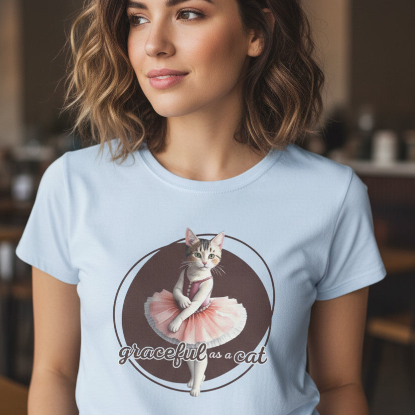 Graceful Cat Women's Tee - Cute Feline Ballerina Graphic Shirt