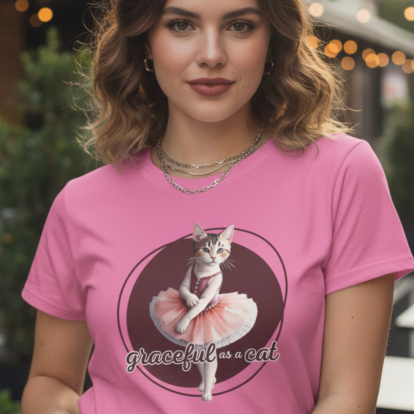 Graceful Cat Women's Tee - Cute Feline Ballerina Graphic Shirt
