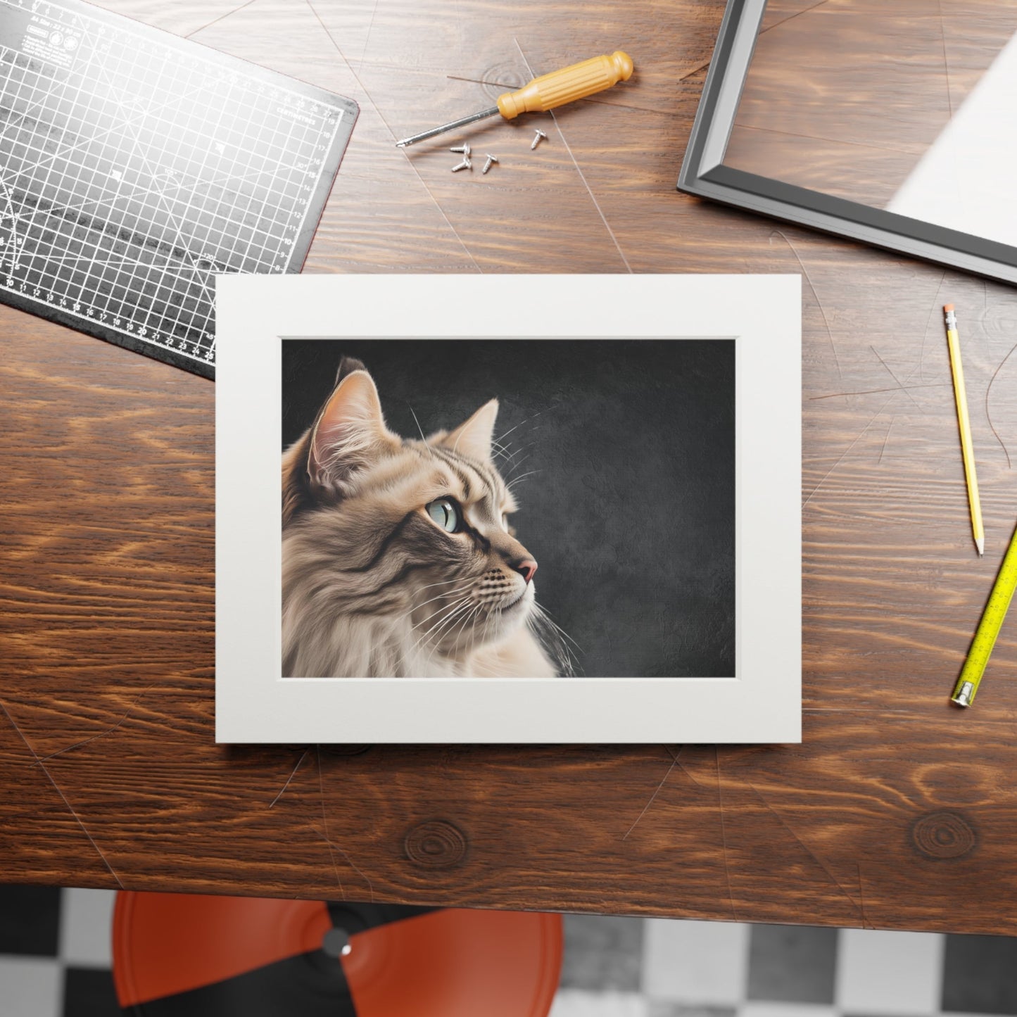 Gray Kitty Fine Art Print with Passepartout Frame