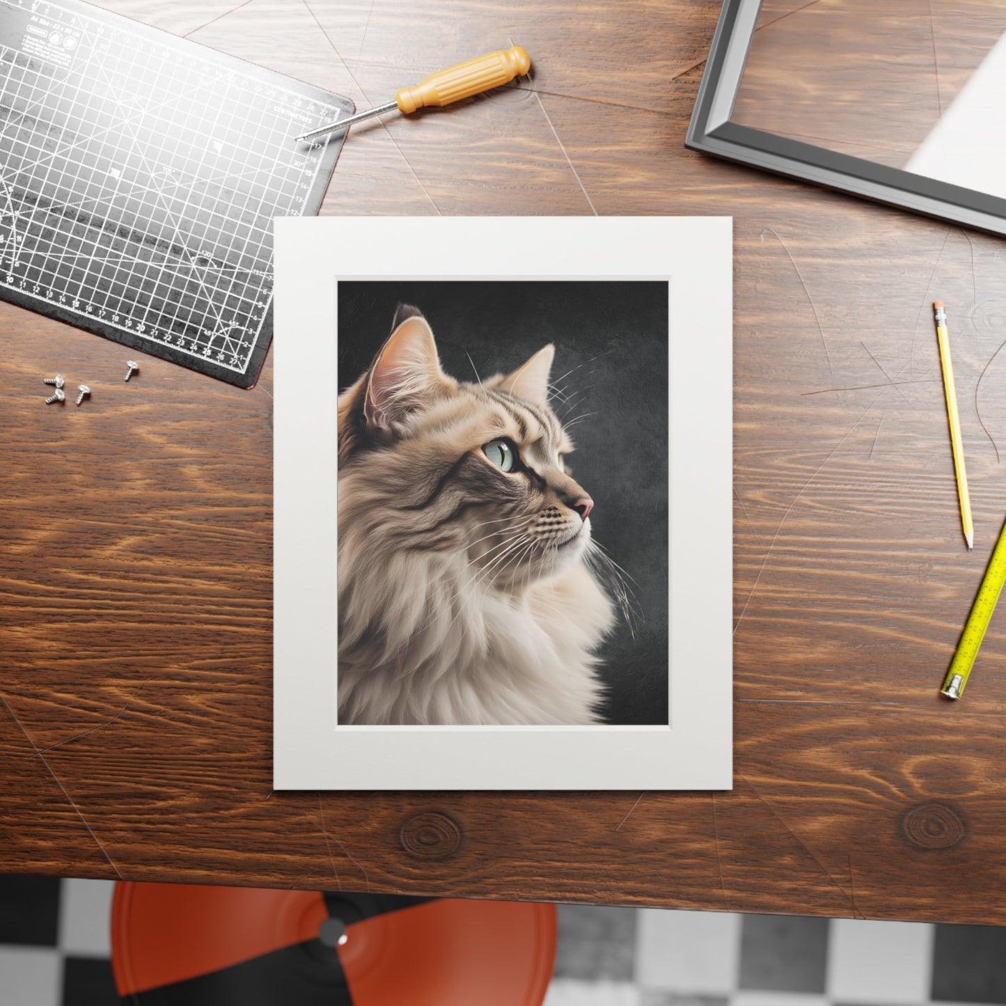 Gray Kitty Fine Art Print with Passepartout Frame