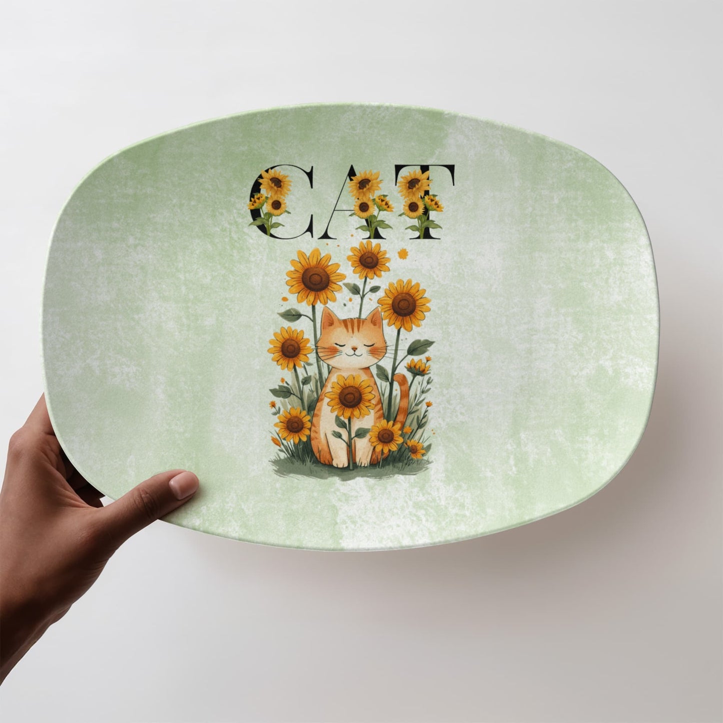 Green Sunflower Cat Collectible Serving Platter