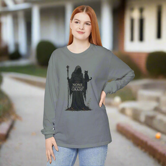 Grim Reaper Cat Long-Sleeve T-Shirt for Stylish Comfort and Unique Fashion