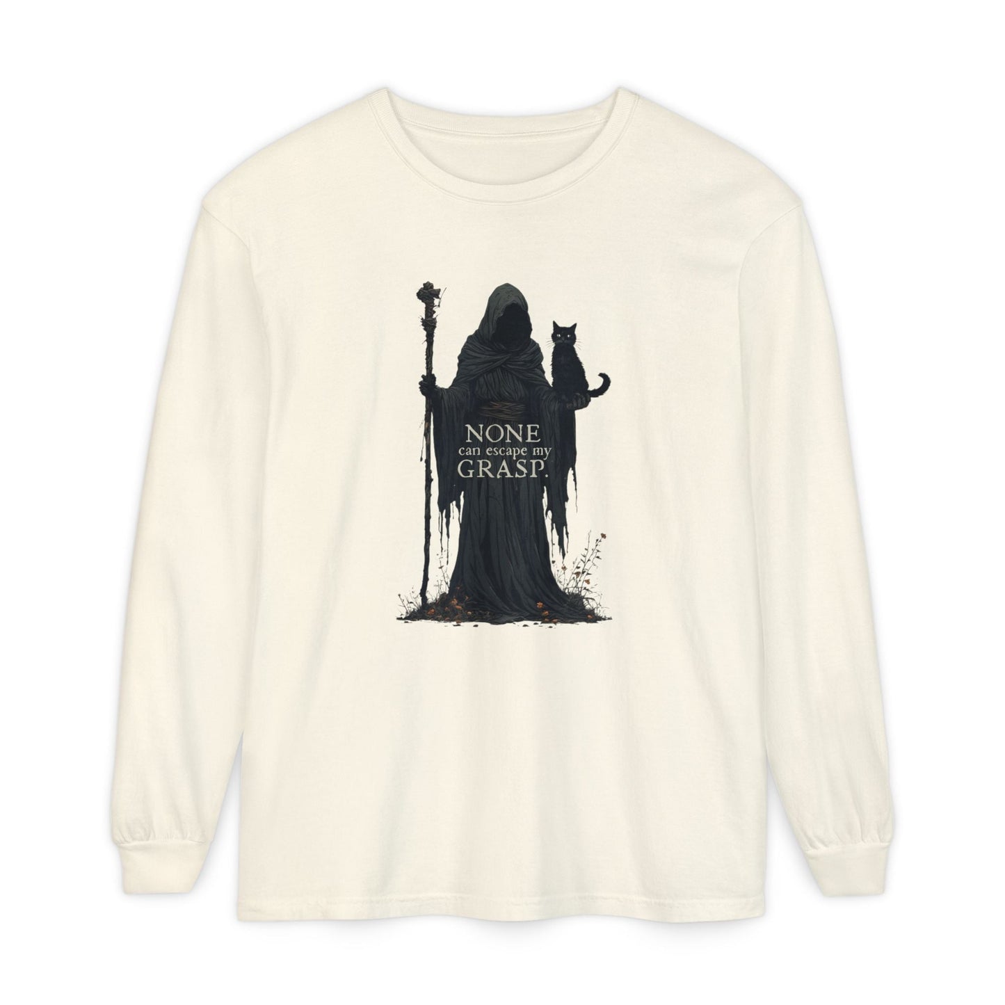 Grim Reaper Cat Long-Sleeve T-Shirt for Stylish Comfort and Unique Fashion