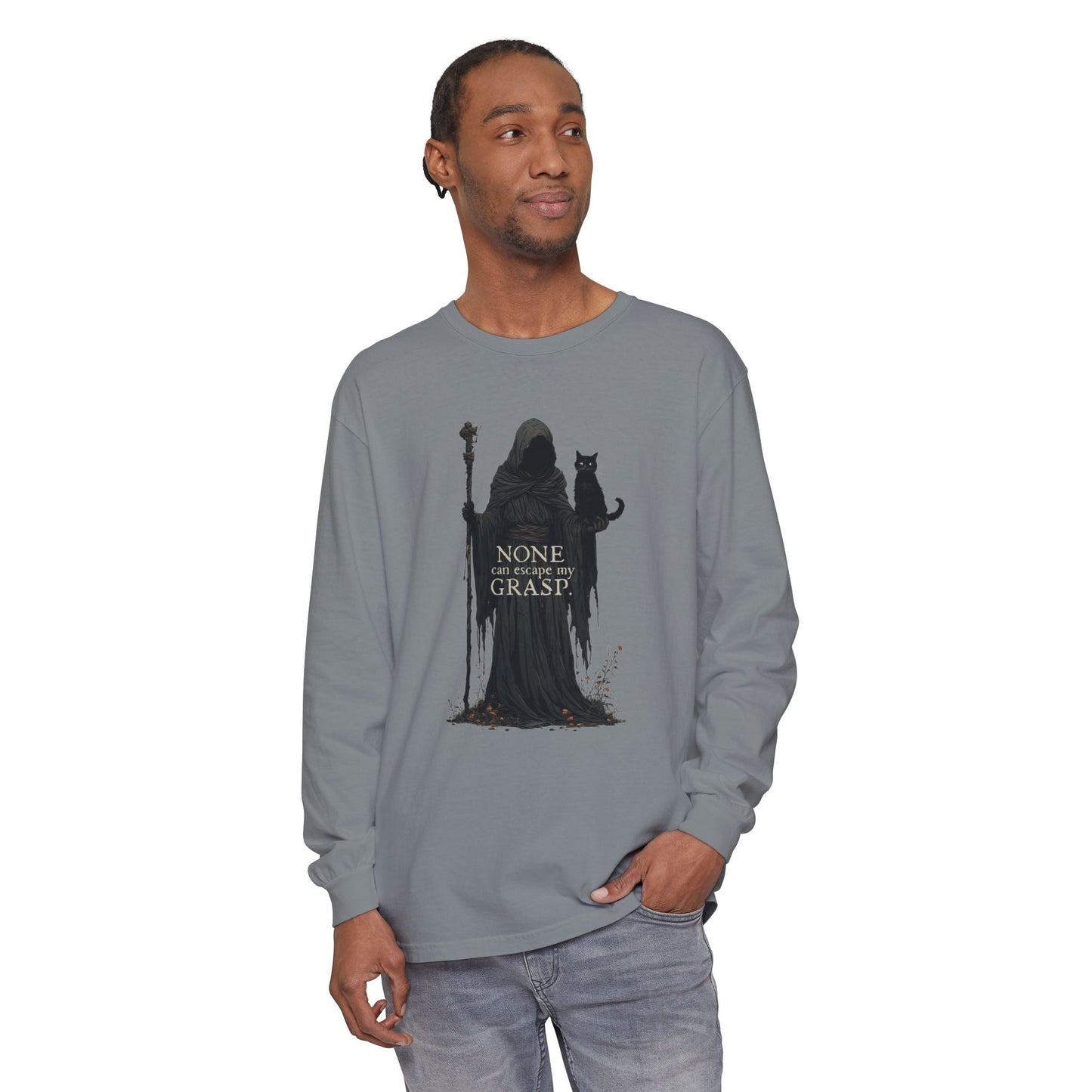 Grim Reaper Cat Long-Sleeve T-Shirt for Stylish Comfort and Unique Fashion