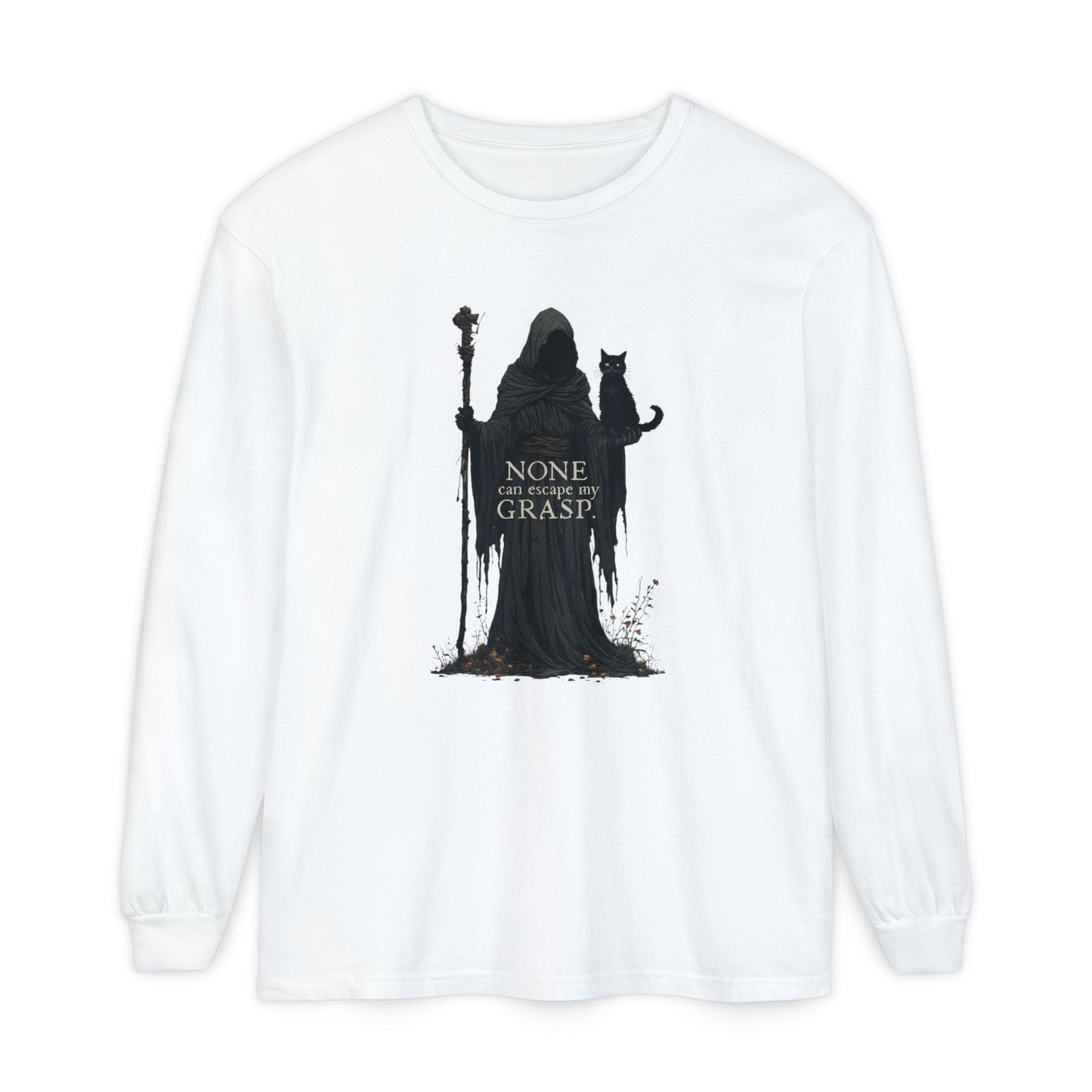 Grim Reaper Cat Long-Sleeve T-Shirt for Stylish Comfort and Unique Fashion