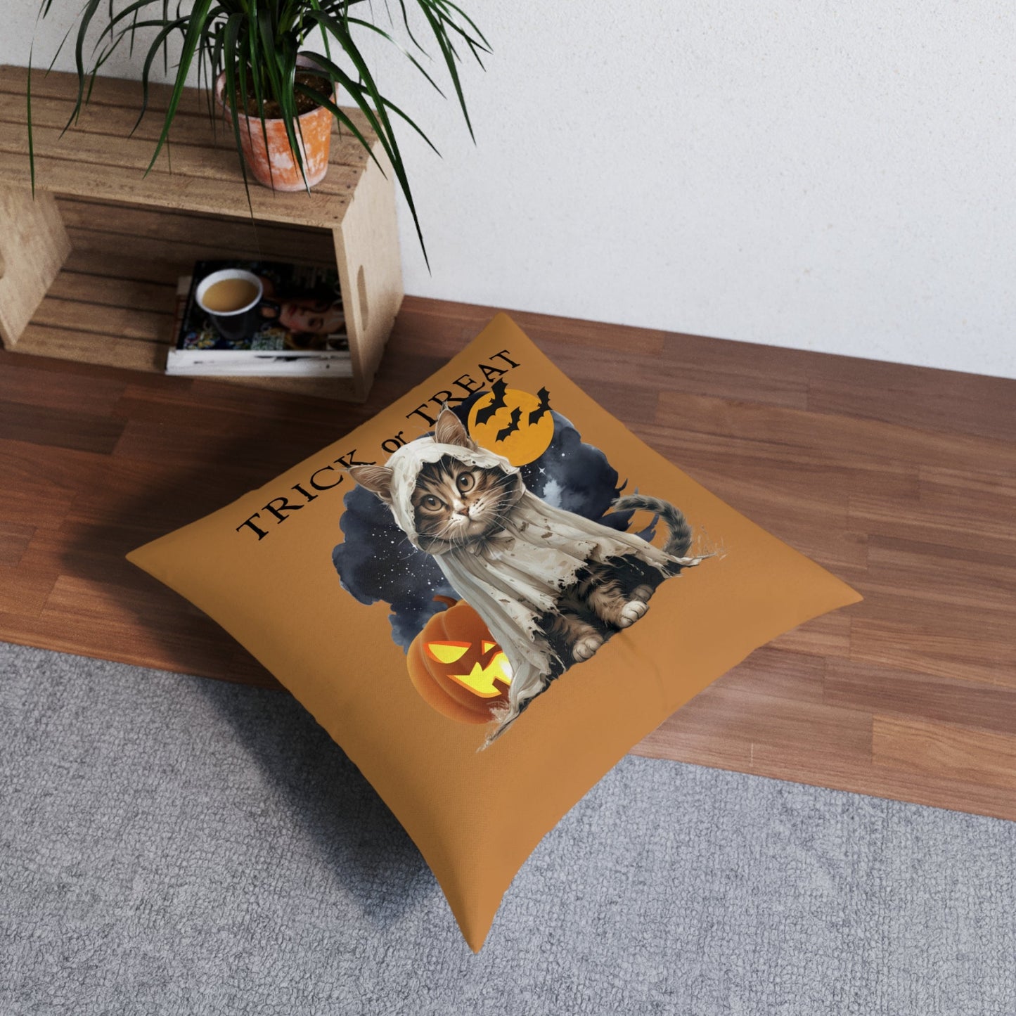 Halloween Square Cat Floor Pillow for Cozy Holiday Decor
