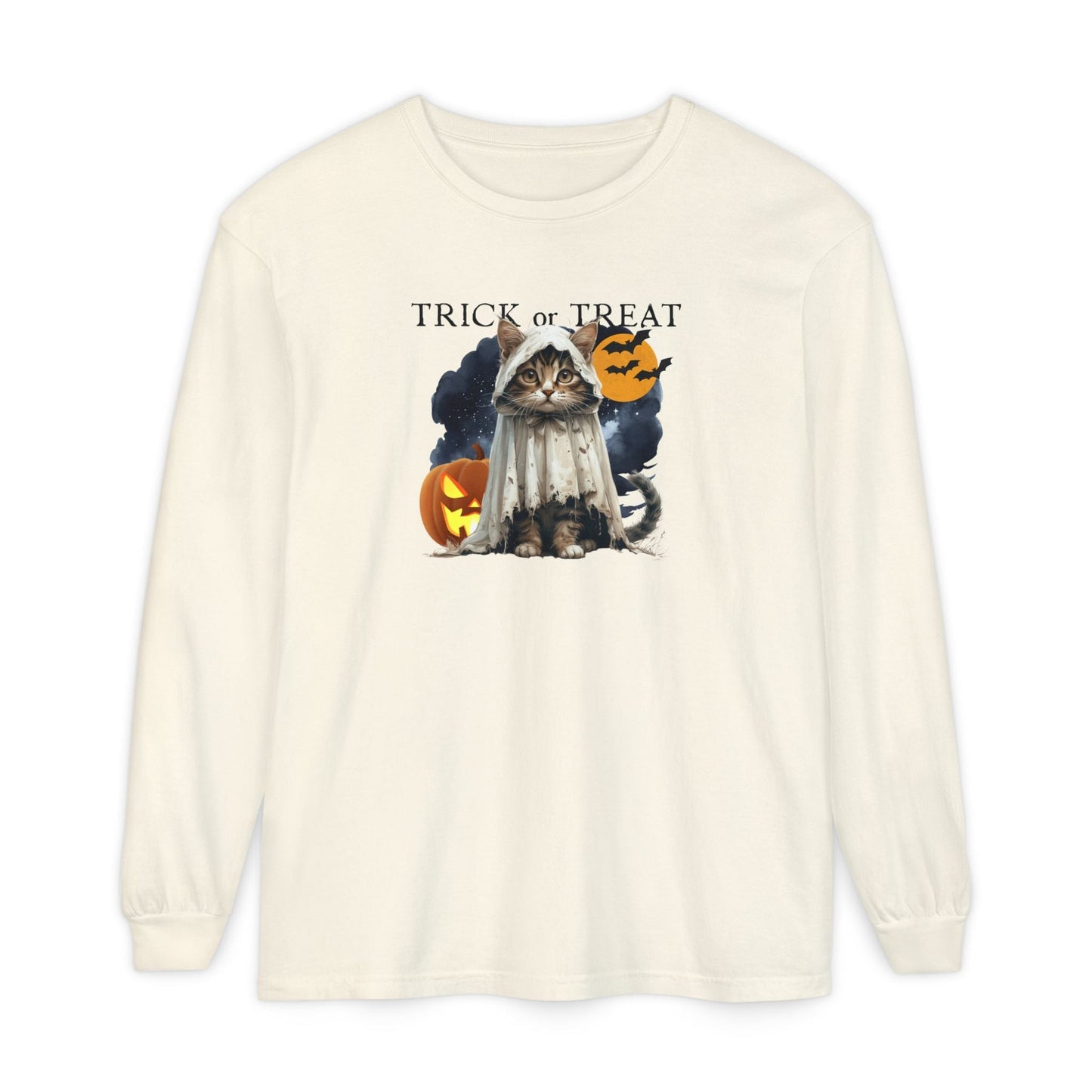 Halloween Cat Long Sleeve Tee, Unisex Spooky Shirt