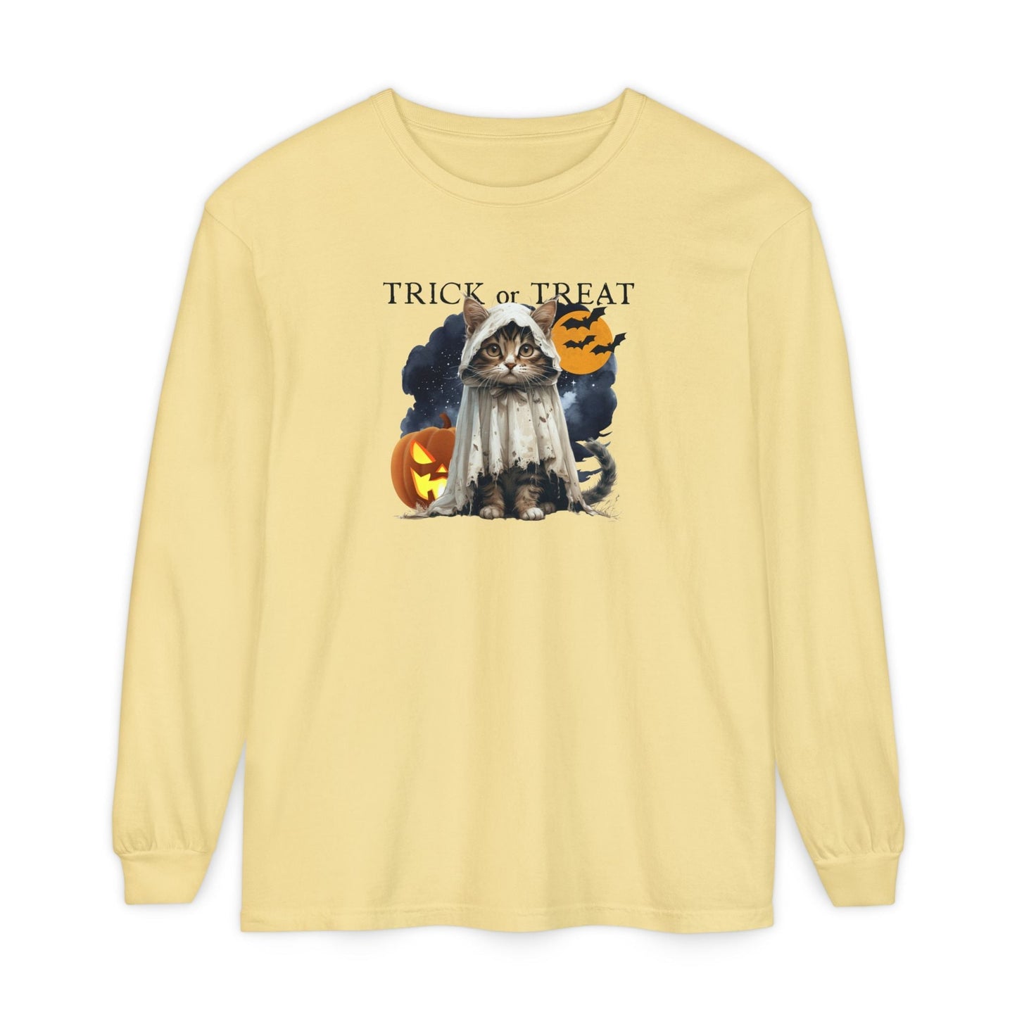 Halloween Cat Long Sleeve Tee, Unisex Spooky Shirt