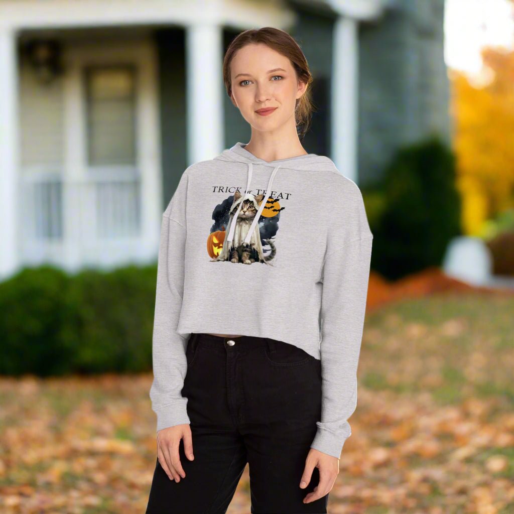 Halloween Kitty Cropped Women's Hoodie for Her