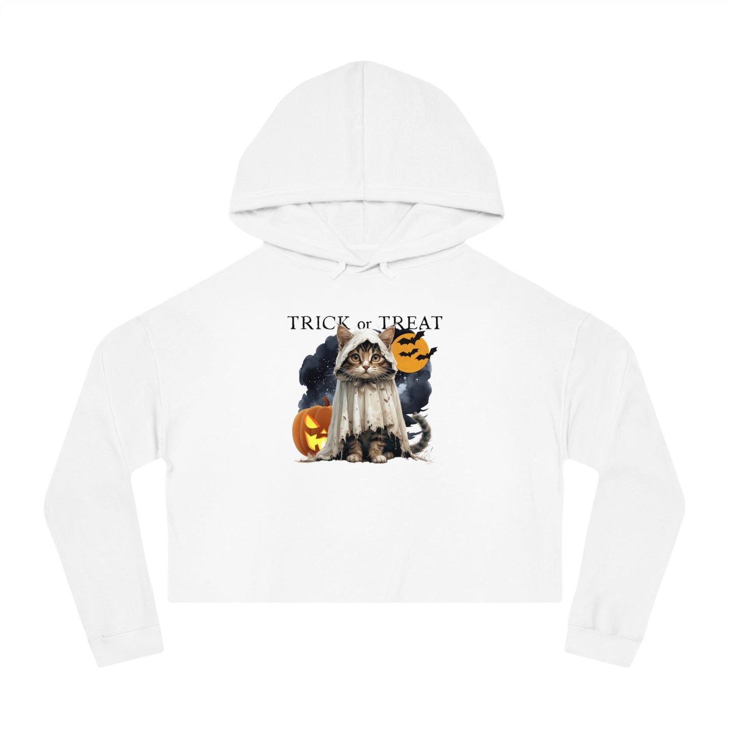 Halloween Kitty Cropped Women's Hoodie for Her
