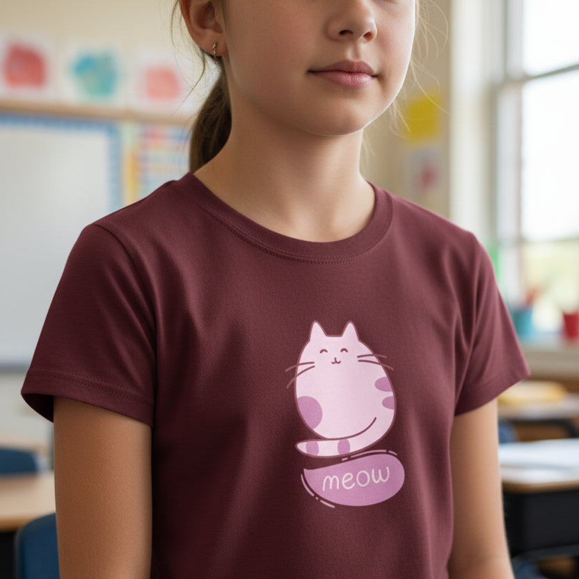 Harlynn Meow Kitty Youth Tee | Cute Cat Shirt for Kids