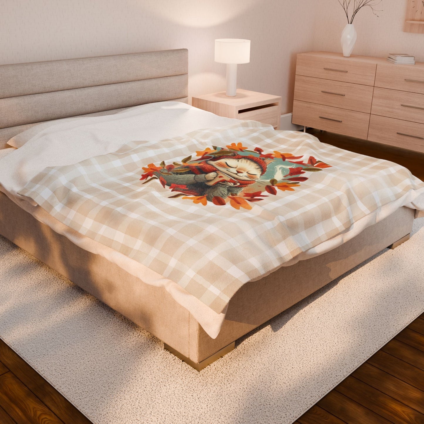 Hot Chocolate Cat Velveteen Blanket for Cozy Comfort