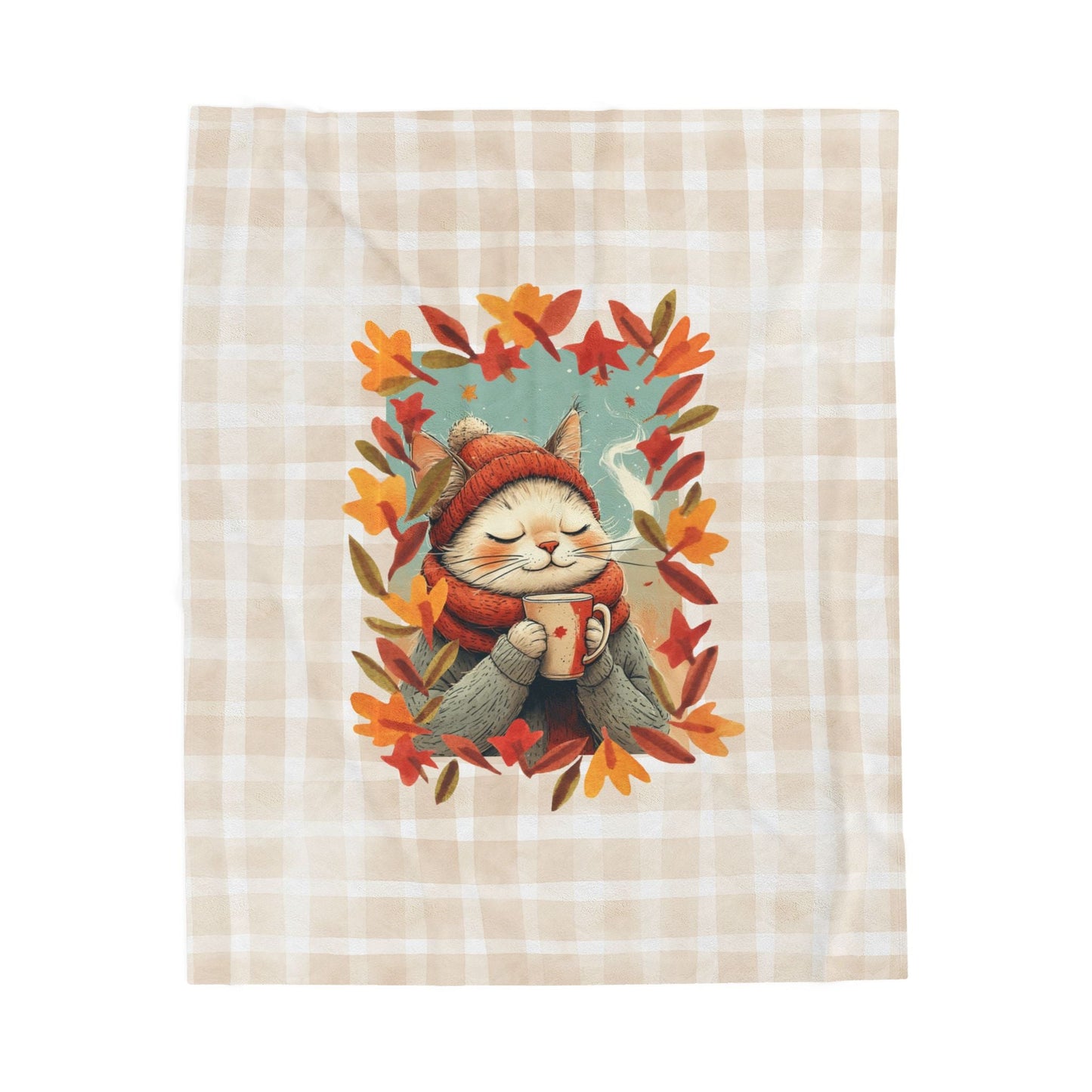 Hot Chocolate Cat Velveteen Blanket for Cozy Comfort
