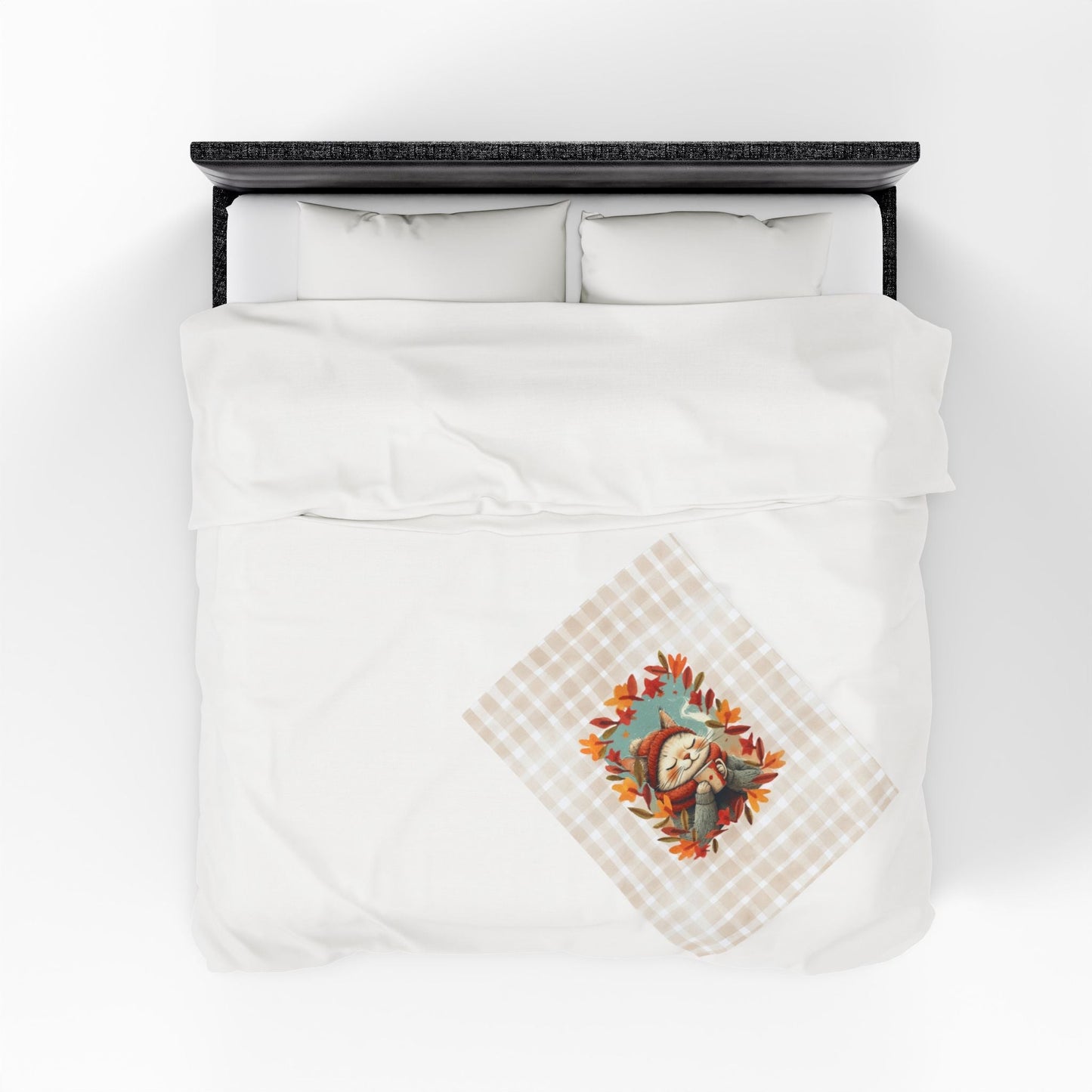 Hot Chocolate Cat Velveteen Blanket for Cozy Comfort