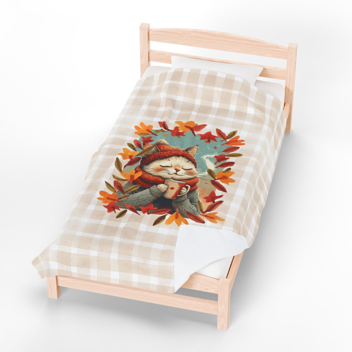 Hot Chocolate Cat Velveteen Blanket for Cozy Comfort
