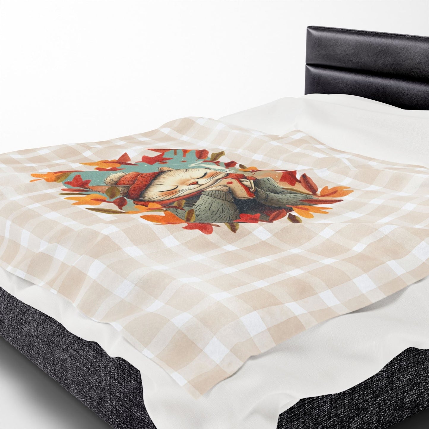 Hot Chocolate Cat Velveteen Blanket for Cozy Comfort