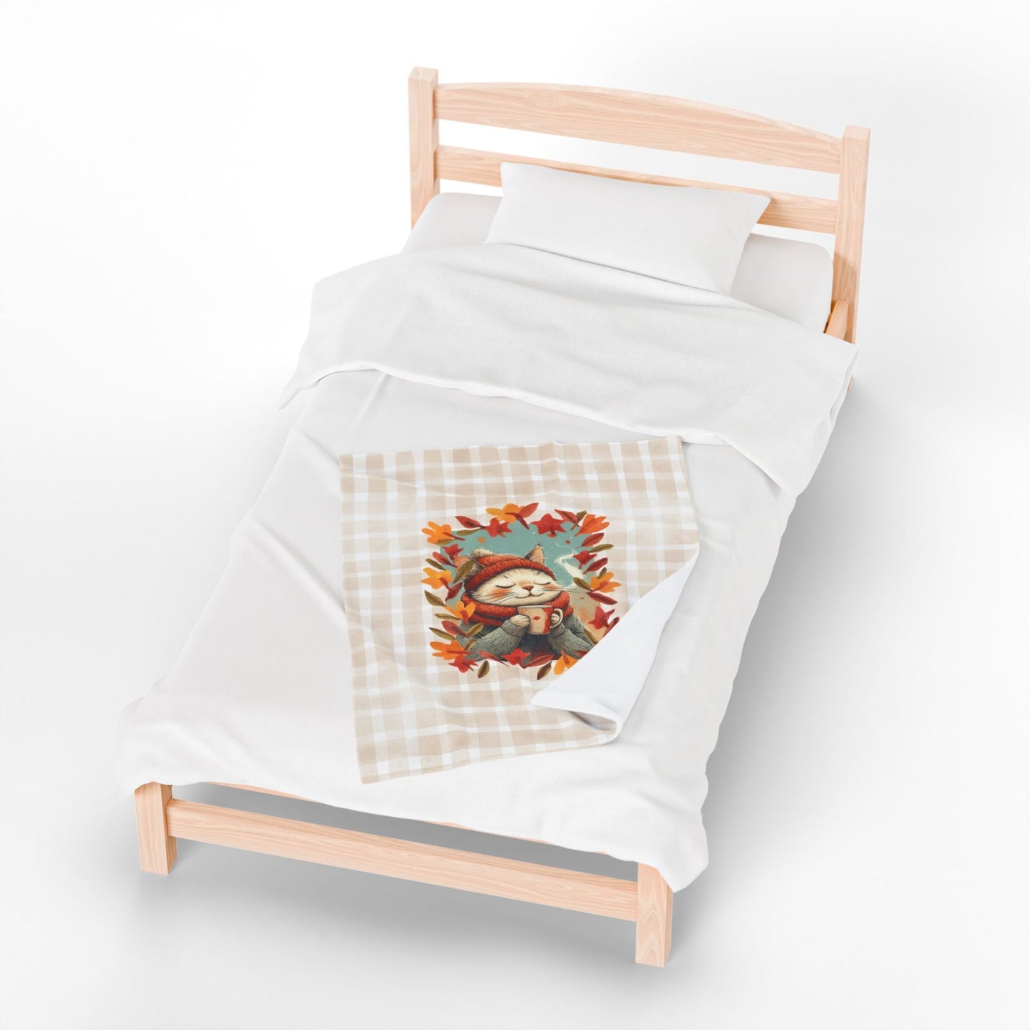 Hot Chocolate Cat Velveteen Blanket for Cozy Comfort