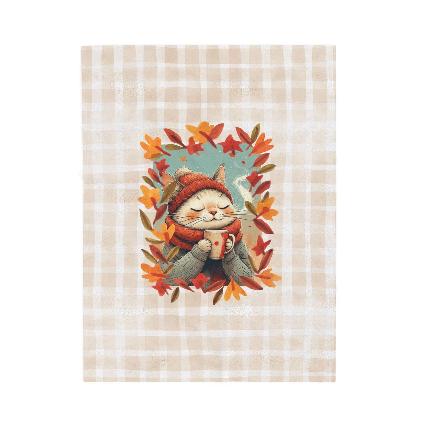 Hot Chocolate Cat Velveteen Blanket for Cozy Comfort