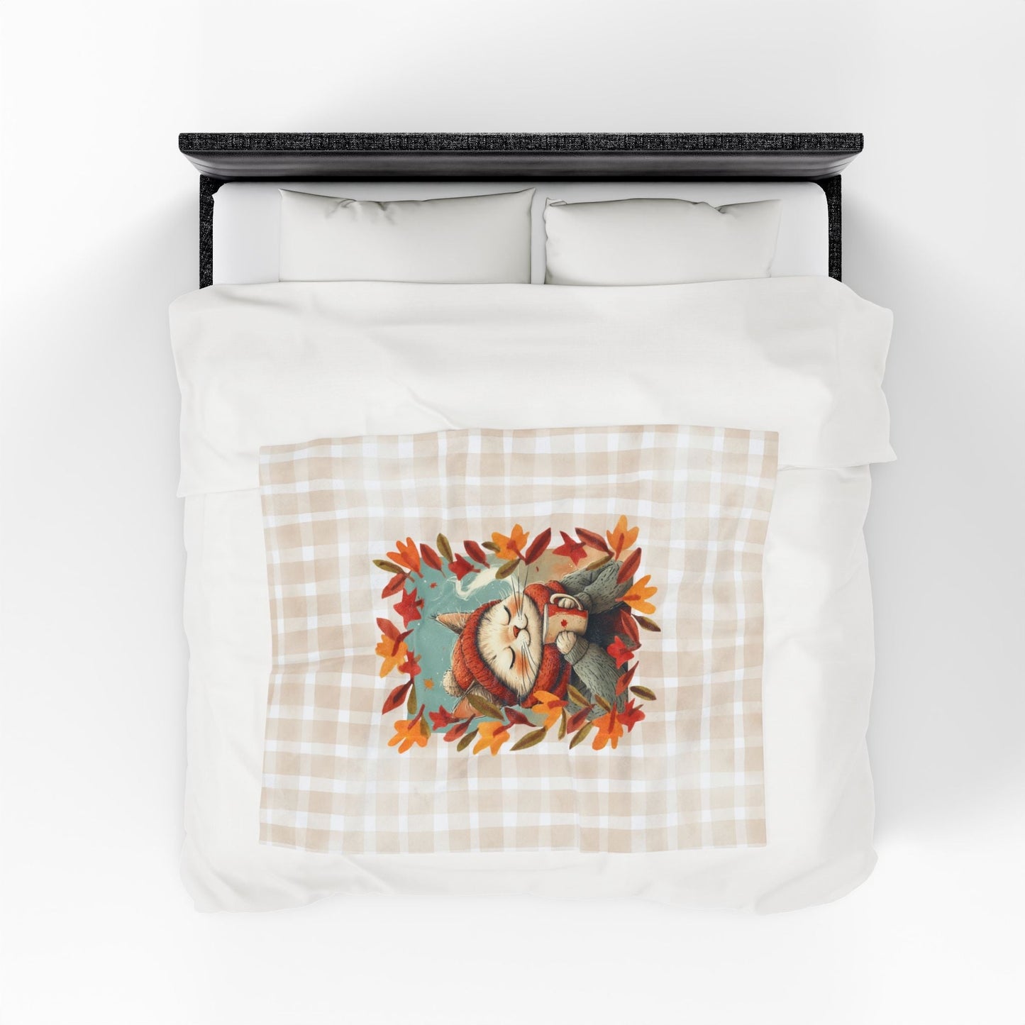 Hot Chocolate Cat Velveteen Blanket for Cozy Comfort
