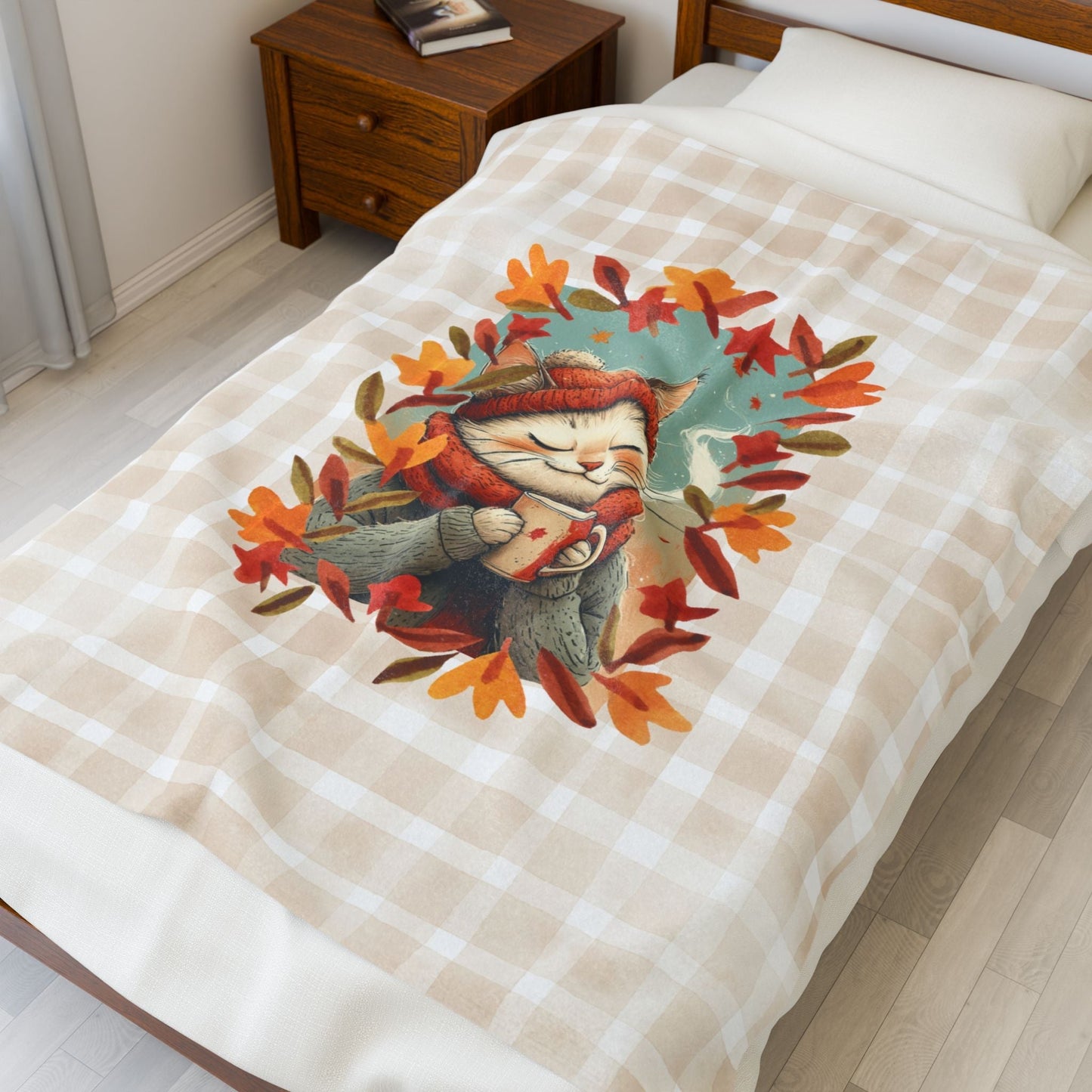 Hot Chocolate Cat Velveteen Blanket for Cozy Comfort