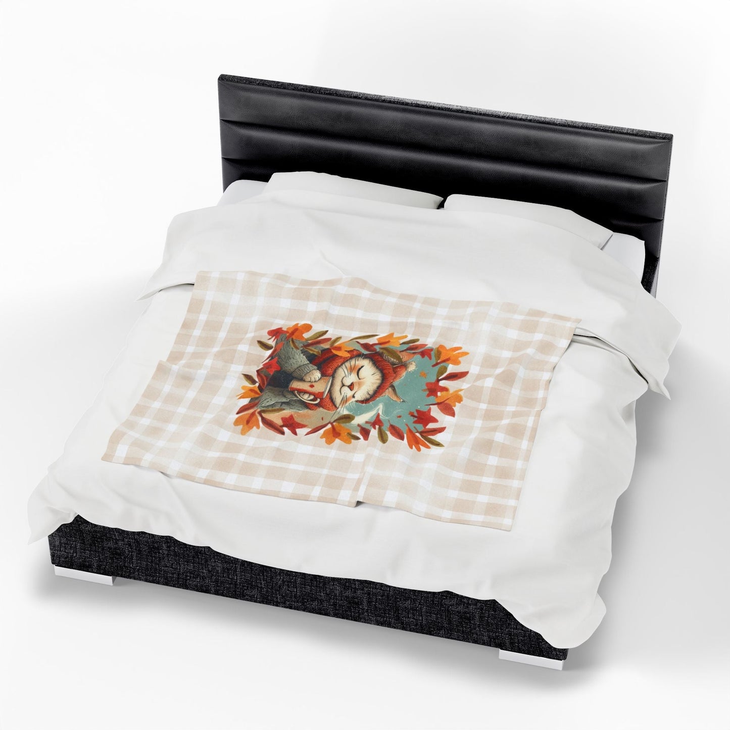 Hot Chocolate Cat Velveteen Blanket for Cozy Comfort