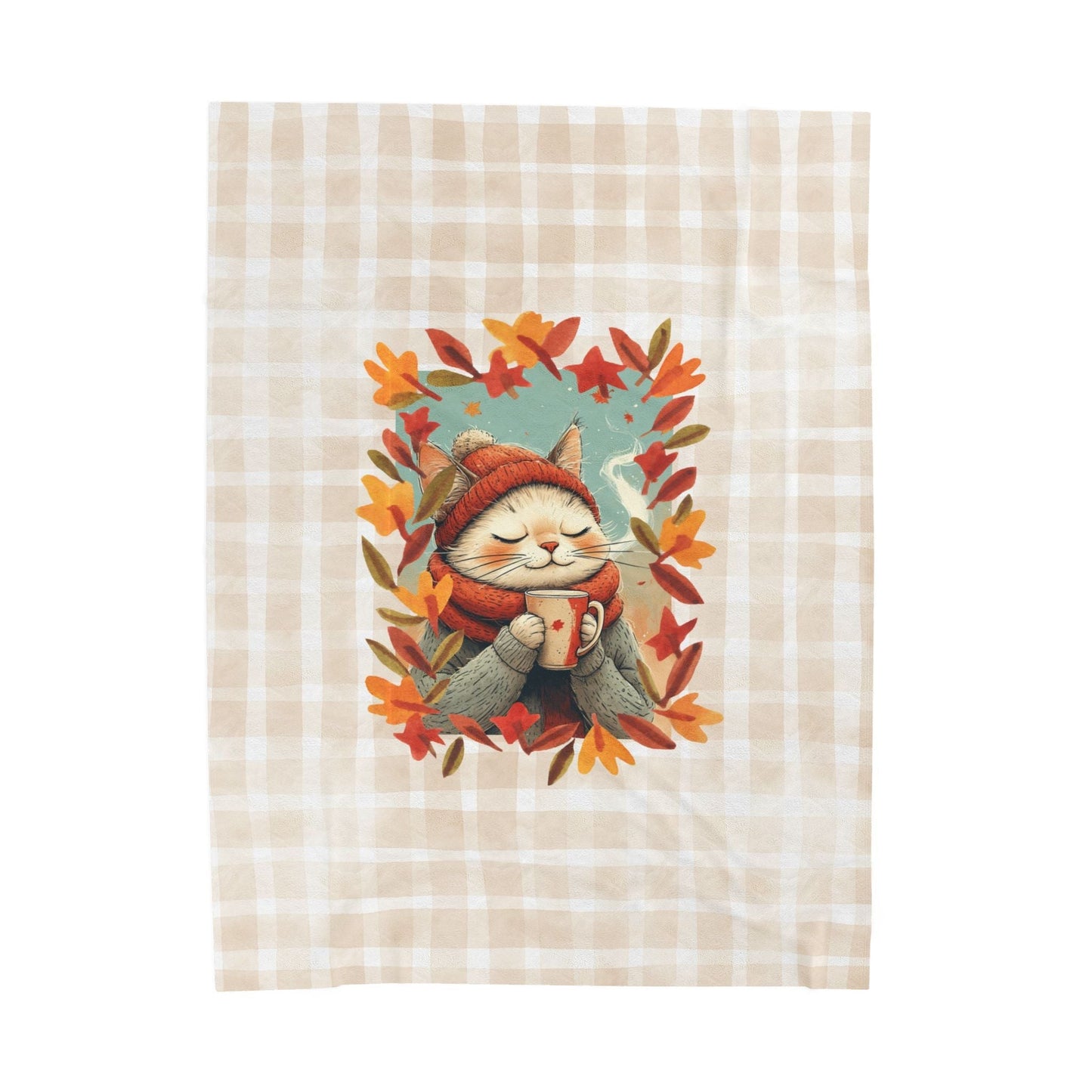 Hot Chocolate Cat Velveteen Blanket for Cozy Comfort