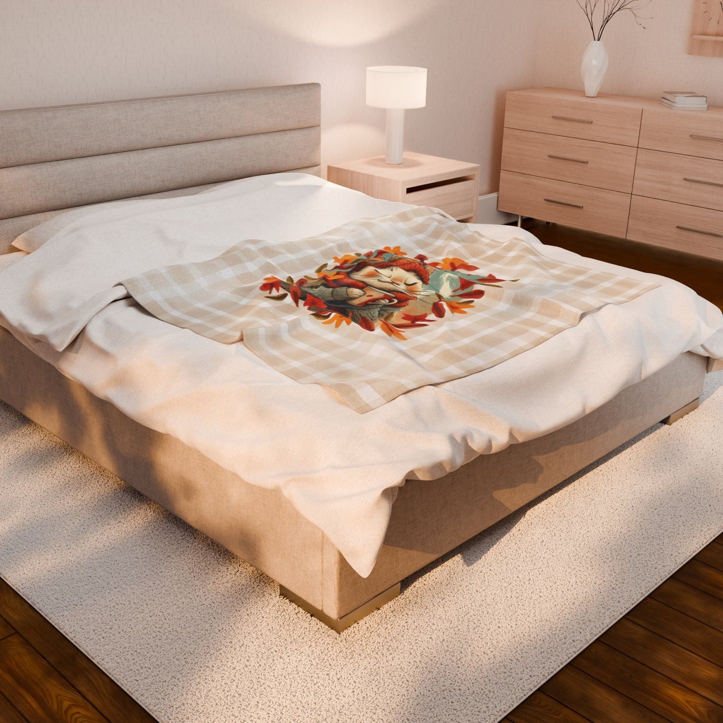 Hot Chocolate Cat Velveteen Blanket for Cozy Comfort